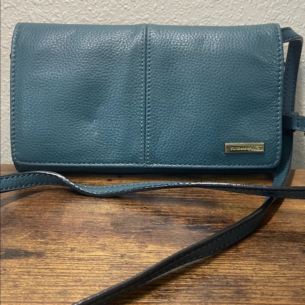 Tignanello Deep Teal Green Pebbled Leather Small Wallet Bag